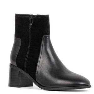NYDJ Size 7 Black Leather Suede Ankle Boots NEW Gem Block Heel Side Zip $180
